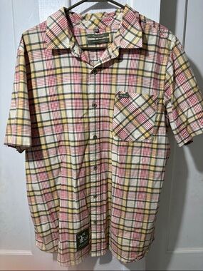 Lrg Short-Sleeve Plaid Button-Down Shirt - Cream, Pink & Olive